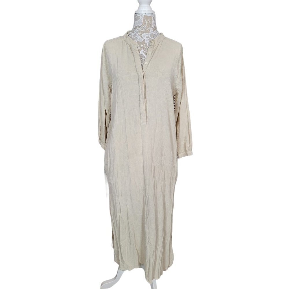Relaxed V-Neck Long Sleeve Maxi Dress in Cream Size Small